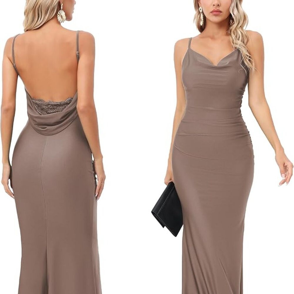 Capuffy Women Drape Neck Formal Maxi Dresses